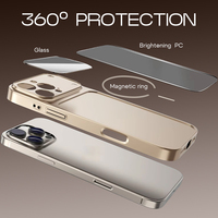 Coque de téléphone antichoc avec protection d'appareil photo couleur unie, finition mate dépolie, électroplaquée, compatible charge sans fil magnétique et support anneau magnétique pour