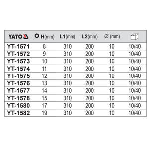 Llave de Tubo en T Yato de 8-19 mm, Llave de Tubo Hexagonal Métrica Extendida, Acero al Cromo Vanadio de Grado Industrial - Product Image 1