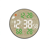 Horloge numérique LED électronique à écran rond de grande taille, télécommande, affichage de la météo, de la température et de l'humidité, en plastique ABS