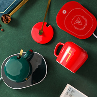 Chauffe-tasse intelligent électrique USB pour bureau et maison, ensemble cadeau, tasse à café en céramique avec design minimaliste, plateau et cuillère