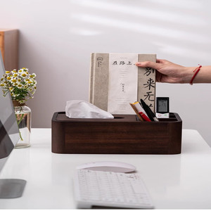 Wooden Desktop Organizer Rectangle Multi Functional Office <b>Pen</b> Holder Storage <b>Box</b> Tissue <b>Box</b> For Desk Use - Product Image 2