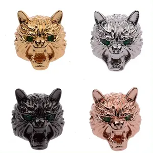 Fashion Glamour Punk Wolf Head CZ Pave Zircon Pendant Bracelet Animal Beads Charms Opp Bag Jewelry Findings Components Accessory