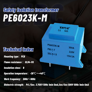 Transformateur de montage sur circuit imprimé scellé à l'époxy YHDC PE6023K-M 30VA 110/220/230/380V AC Classe B Isolation à faible bruit Certifié CE/RoHS - Product Image 2