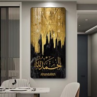 Jam Dinding Porselen Kristal Modern Dekorasi Rumah Islami dengan Cetakan Kaligrafi Arab Seni Dinding