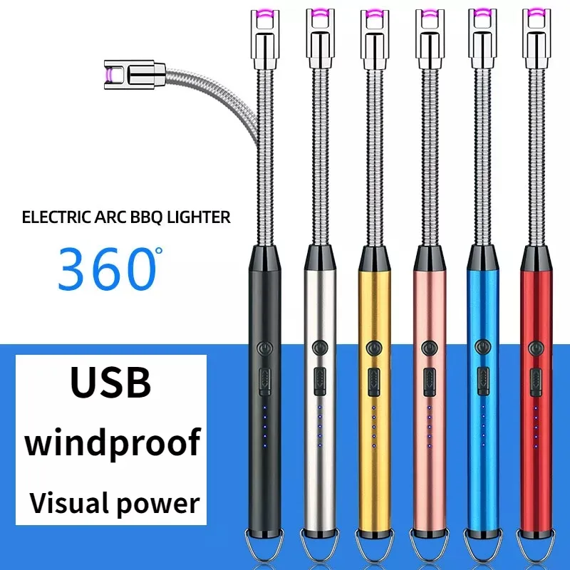 Rüzgar geçirmez USB şarj mum çakmak, genişletilmiş gaz sobası ateşleyici, şarj edilebilir elektrik ark ev ateşleme çakmak,