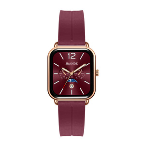 Reloj cuadrado de oro rosa para mujer, esfera roja, fase lunar, correa de silicona, reloj de pulsera de cuarzo - Product Image 2