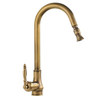 Robinet de cuisine européen monocommande en laiton avec douchette extractible, finition bronze antique, installation monotrou pour usage commercial