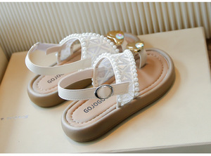 Sandales pour filles, antidérapantes, à semelle souple, style princesse, avec perles, chaussures d'été pour la plage, sandales plates, plage - Product Image 5