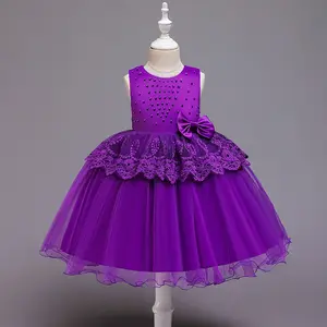 Hot Selling Child Flower Girl Dress Kids Beaded Floral Ball Gown Girls Embroidery Frock