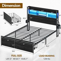 Lit Métal LED Moderne Grande Taille King & Queen avec Plateforme en Bois, Rangement & Tiroirs pour Chambres, Hôtels, Appartements & Villas
