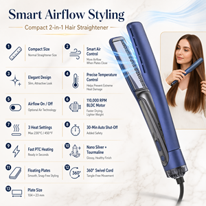 <span class=keywords><strong>Plancha</strong></span> y Rizador <span class=keywords><strong>de</strong></span> <span class=keywords><strong>Pelo</strong></span> 2 en 1 con Flujo <span class=keywords><strong>de</strong></span> Aire <span class=keywords><strong>de</strong></span> Alta Velocidad <span class=keywords><strong>de</strong></span> 110000 RPM, Motor sin Escobillas, Iones Negativos, Herramienta <span class=keywords><strong>de</strong></span> Peinado Profesional - Product Image 5