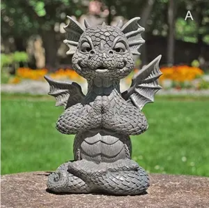 Estátua de dragão de jardim personalizada DIY, estatueta de resina de pedra falsa de dragão