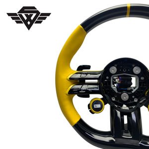 Volant en cuir jaune en bois de pêche noir piano pour W223 809 205 AMG S C EClass, personnalisé, directement de l'usine - Product Image 2