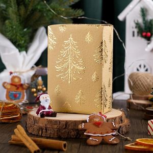Papier d'emballage de Noël Kraft avec estampage doré, papier d'emballage de luxe en relief 3D avec des arbres de Noël en feuille d'aluminium pour l'emballage de cadeaux - Product Image 1