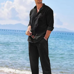 Set di camicia e pantaloni a maniche lunghe da <span class=keywords><strong>uomo</strong></span> alla moda 2025 Set completo da <span class=keywords><strong>spiaggia</strong></span> completi da <span class=keywords><strong>uomo</strong></span> all'ingrosso Set due pezzi - Product Image 1