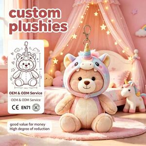 Wholesale Custom Unicorn <b>Bear</b> Plush Keychain, Stuffed Teddy Charm, <b>Cute</b> Fantasy Themed Bag Accessory - Product Image 1