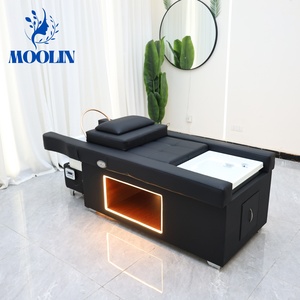 Moolin Thai Head Spa Lay Chaise de coiffure pliable en cuir véritable réglable, avec table de lavage et <span class=keywords><strong>lit</strong></span> de massage électrique à hauteur réglable pour salon - Product Image 3