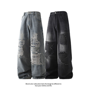 <span class=keywords><strong>Jeans</strong></span> Americanos de Mezclilla con Agujeros para <span class=keywords><strong>Hombre</strong></span>, Nuevos de Primavera y Otoño, de Marca, Holgados, de Pierna Recta, de Algodón Sólido, de Pierna Ancha - Product Image 4