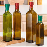 Botella de Vidrio para Aceite de Cocina, Vinagre o Aceite de Oliva, 250ml, 500ml, 750ml, 1L, Cuadrada o Redonda, Color Verde, con Tapa de Aluminio, para Cocina