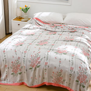 Couverture en bambou à motifs floraux à bords larges, ultra-douce et respectueuse de la peau pour enfants et adultes, toutes saisons - Product Image 2