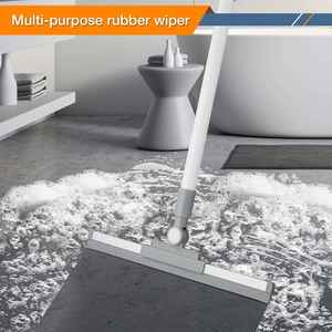 Dual-use Foldable Floor Glass Mop & Wiper Broom with <b>Pet</b> Hair Removal <b>Brushes</b> 31x95 CM Plastic Broomstick PP+TPR+S/S Grey/Yellow - Product Image 3