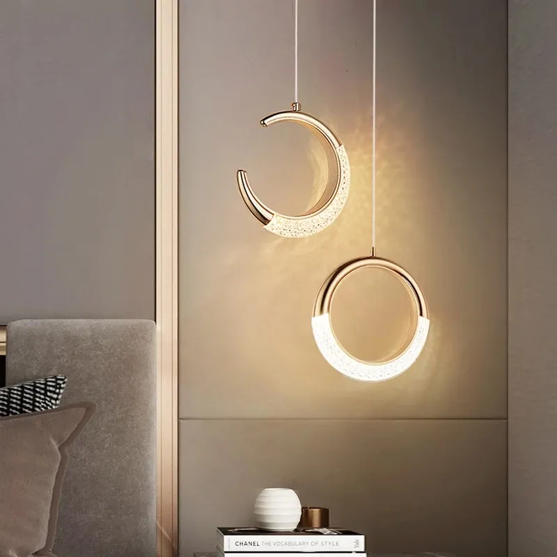 Moderne Led Hanglampen Slaapkamer Bed Eetzaal Keuken Gouden Ronde Maan Hanglampen Indoor Woondecoraties Accessoires