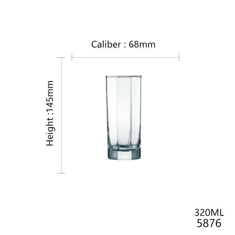 Gobelet hexagonal haut en verre transparent de 320 ml