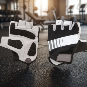 Half Finger Cycling <b>Gloves</b> White <b>Black</b> PU Unisex Summer Pull-On - Product Image 6