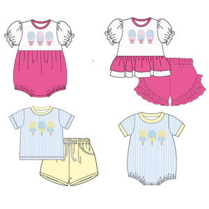 Preventa al por mayor: MOQ 5 unidades de ropa de boutique para bebés niñas, con estampado festivo de verano, estilo Popsicle, linda, suave, de Spandex/algodón orgánico, para hermanos. - Product Image 1