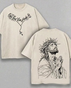 T-shirt da uomo in cotone lavato oversize vintage traspirante con stampa '<span class=keywords><strong>Solo</strong></span> Dio può giudicarmi' <span class=keywords><strong>e</strong></span> motivo cristiano Gesù, streetwear estivo per fitness - Product Image 1