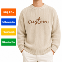 Benutzerdefiniertes Logo OEM Herren Vintage Beige Grobstrick-Pullover mit Stickerei-Logo Langarm Casual Großhandel Kleidung
