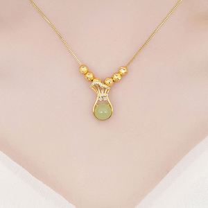 Vintage Fashion High Quality Chinese Style Gold Money <b>Bag</b> Zircon <b>Charm</b> Pendant Hetian Jade Pendant Necklace for Women - Product Image 5