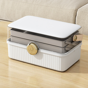 大容量長方形折りたたみ式透明プラスチック製薬箱救急キットボックスロック式蓋PUレザーハンドル耐久性のある注射器収納 - Product Image 2