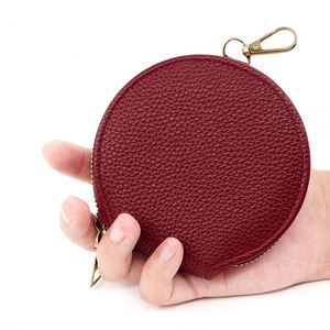 PU Leather Women Wallet Keychain Zipper <b>Lock</b> Coin Purse Round <b>Portable</b> Mini Hanging Bag Card Holder Key Bag - Product Image 3