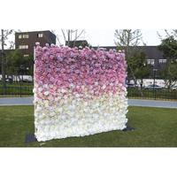 Maßgefertigte Farbverlauf-Blumenwand 3D Aufrollbare Stoff-Regenbogen-Ombre Künstliche Seidenrosen-Blumenwand als Hochzeitsdekoration