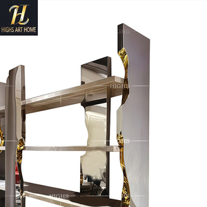 Phòng khách nhà sáng tạo kim loại bạc kệ sách văn phòng thiết kế tiên tiến phong cách Kệ sách gỗ rắn nhiều lớp hiển thị đứng - Product Image 4