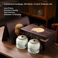 Emballage de boîte-cadeau en bois souvenir de thé personnalisé tasse à café de voyage en céramique pot de stockage de poterie avec boîte-cadeau en bois