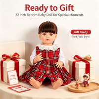 Poupée Reborn réaliste en vinyle de 22 pouces, poupée fille avec robe à carreaux rouge classique, jouet cadeau pour enfants