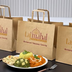 Sac en papier kraft brun avec poignées, emballage alimentaire à emporter pour la restauration, personnalisable avec logo, écologique et biodégradable - Product Image 2