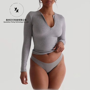 Nouveau T-shirt à manches longues zippé double couche pour femme, personnalisé avec logo, décontracté, respirant, 95% polyester 5% élasthanne - Product Image 4