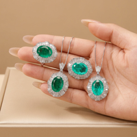 Ensemble de boucles d'oreilles et bague Tu Vintage, coupe ovale, 12x16mm, zircone cubique, cuivre plaqué or blanc, imitation turmaline Paraiba, bijoux pour femmes