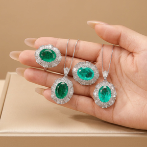 Ensemble de bijoux pour femme avec collier et bague en zircone cubique ovale 12*16mm, plaqué or blanc sur cuivre, imitation tourmaline Paraiba - Product Image 3