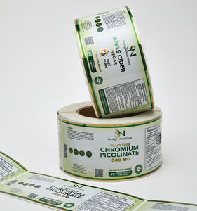 Rótulos em Rolo de BOPP Metálico Prateado com Laminação Brilhante Colorida Personalizada de Alta Qualidade para Produtos de Saúde - Product Image 1