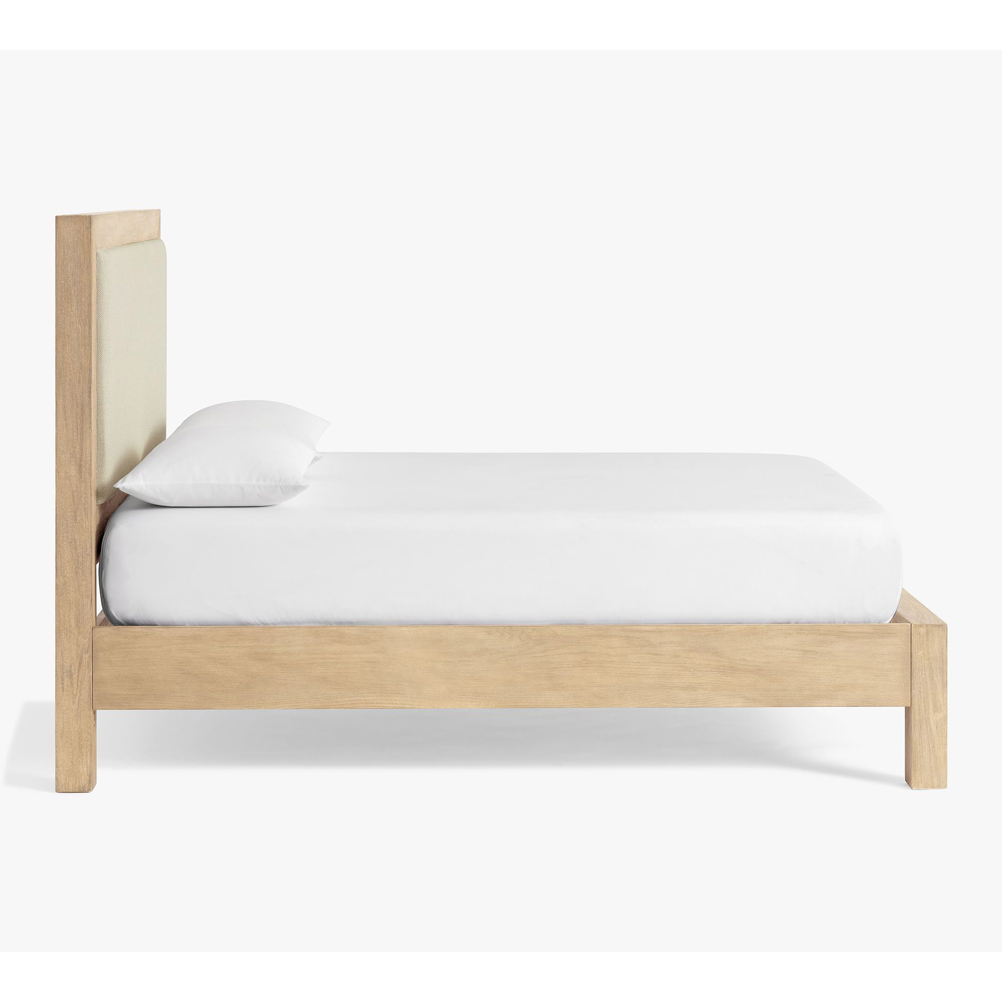 Modern Style Wooden Bedroom Furniture Queen King Size Solid Wood Double Fabric Panel Bed with Fabric Headboard