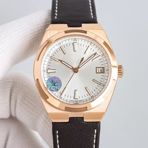 Montre de luxe pour homme inégalée, boîtier en or rose, cadran blanc, bracelet en cuir véritable noir, automatique, mécanique, date, lumineuse - Product Image 1