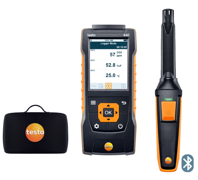 Testo 440 CO2 Kit with Bluetooth 0563 4405 air Velocity and IAQ Meter Carbon Dioxide Analyzer 0 to 10000 Ppm