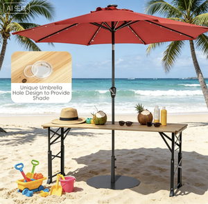 Trending Heavy Duty Fir Wood Top <strong>Folding</strong> Picnic <strong>Table</strong> <strong>Adjustable</strong> <strong>Heights</strong> Metal Frame Patio Dining <strong>Table</strong> for Camping - Product Image 2