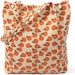 Designer Inspired Girl Handbag Women Supplier Shopping Bag Reusable Grocery Shoulder Corduroy Tote Bags with Custom Printed Logo