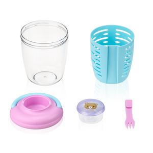 Mignonne tasse à salade de fruits portable double couche avec égouttoir et étui à sauce pour pique-nique, voyage sans Bpa stockage de <span class=keywords><strong>camping</strong></span> en plastique - Product Image 3
