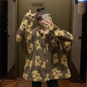 Felpa da donna con cappuccio spessa inverno e autunno cartone animato con cerniera felpa tascabile in Stock - Product Image 3